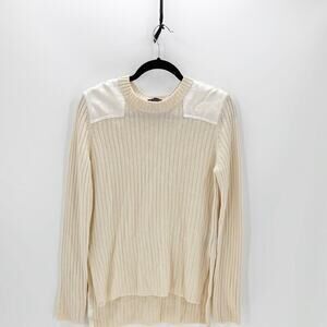 Rag & Bone Sweater Size S Ivory Cashmere Rib Knit Pullover Satin Shoulders hi lo